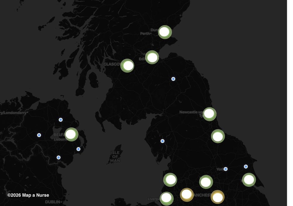 Approximate nurse coverage across the North of the UK