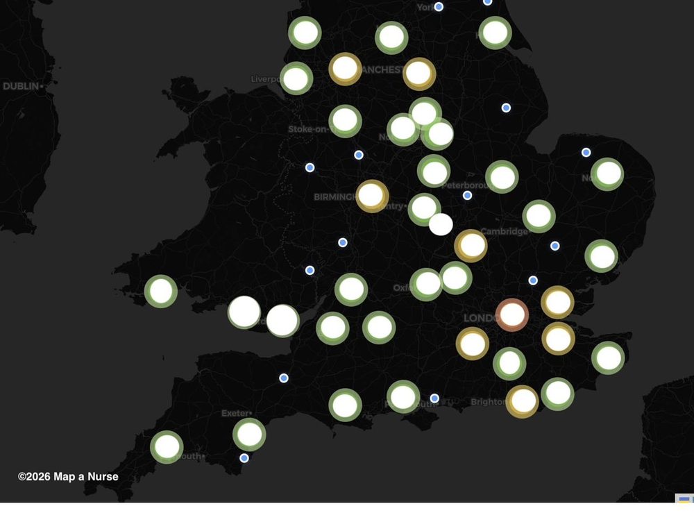 Approximate nurse coverage across the South of the UK